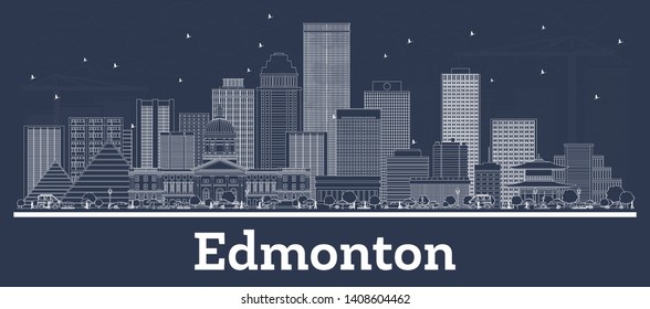 Outline Edmonton Canada City Skyline With White Buildings. Vector Illustration. Business Travel And Tourism Concept With Historic Architecture. Edmonton Cityscape With Landmarks.