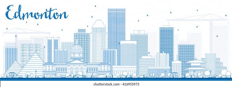 Outline Edmonton Skyline With Blue Buildings. Vector Illustration. Business Travel And Tourism Concept With Modern Buildings. Image For Presentation Banner Placard And Web Site.