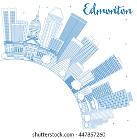 Outline Edmonton Skyline with Blue Buildings and Copy Space. Vector Illustration. Business Travel and Tourism Concept with Modern Buildings. Image for Presentation Banner Placard and Web Site.