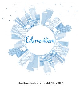 Outline Edmonton Skyline with Blue Buildings and Copy Space. Vector Illustration. Business Travel and Tourism Concept with Modern Buildings. Image for Presentation Banner Placard and Web Site.