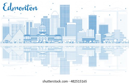 Outline Edmonton Skyline With Blue Buildings And Reflections. Vector Illustration. Business Travel And Tourism Concept With Modern Buildings. Image For Presentation Banner Placard And Web Site.