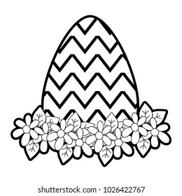 outline egg easter with figures with flowers decoration