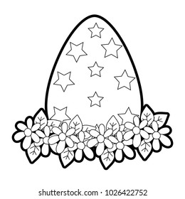 outline egg easter with star and flower decoration