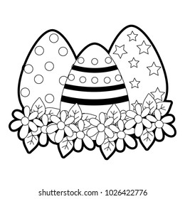 outline eggs easters decorations with flowers and leaves design