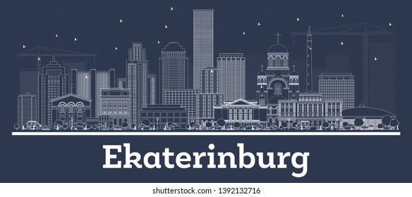 Outline Ekaterinburg Russia City Skyline with White Buildings. Vector Illustration. Business Travel and Tourism Concept with Historic Architecture. Ekaterinburg Cityscape with Landmarks. 