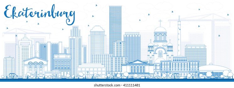 Outline Ekaterinburg Skyline with Blue Buildings. Vector Illustration. Business Travel and Tourism Concept with Modern Buildings. Image for Presentation Banner Placard and Web Site.