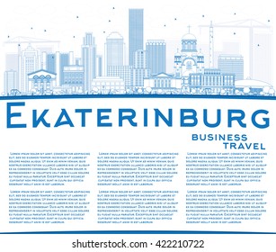 Outline Ekaterinburg Skyline with Blue Buildings and Copy Space. Vector Illustration. Business Travel and Tourism Concept with Modern Buildings. Image for Presentation Banner Placard and Web Site.