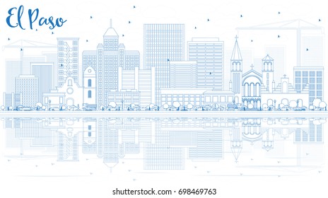 Outline El Paso Skyline with Blue Buildings and Reflections. Vector Illustration. Business Travel and Tourism Concept with Modern Architecture.