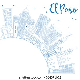 Outline El Paso Skyline with Blue Buildings and Copy Space. Vector Illustration. Business Travel and Tourism Concept with Modern Architecture. Image for Presentation Banner Placard and Web Site.