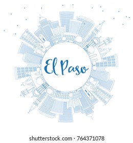 Outline El Paso Skyline with Blue Buildings and Copy Space. Vector Illustration. Business Travel and Tourism Concept with Modern Architecture. Image for Presentation Banner Placard and Web Site.