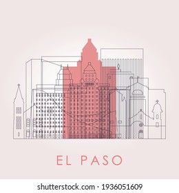 Outline El Paso skyline with landmarks. Vector illustration. Business travel and tourism concept with historic buildings. Image for presentation, banner, placard and web site.