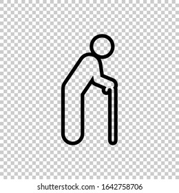 outline elderly with cane icon flat vector on transparent background