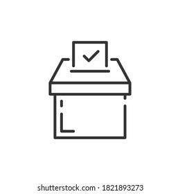 Outline election box icon, line style.
A ballot is a device used to cast votes in an electionandmay be found as a piece of peper used in secret voting. Vector illustration. EPS 10