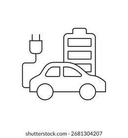 Contorno de coche eléctrico conectado a la batería externa para la carga.