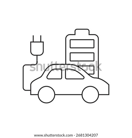 Outline electric car connected to external battery for charging.