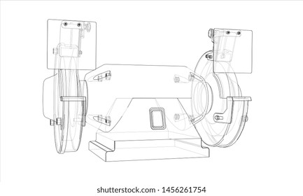 Outline electric grindstone vector. Wire-frame style. The layers of visible and invisible lines. 3D illustration