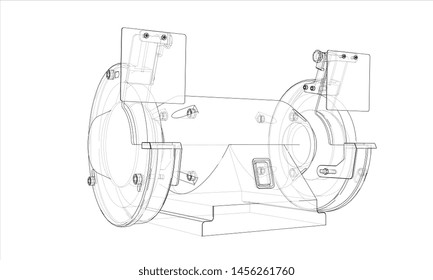 Outline electric grindstone vector. Wire-frame style. The layers of visible and invisible lines. 3D illustration