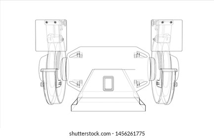 Outline electric grindstone vector. Wire-frame style. The layers of visible and invisible lines. 3D illustration
