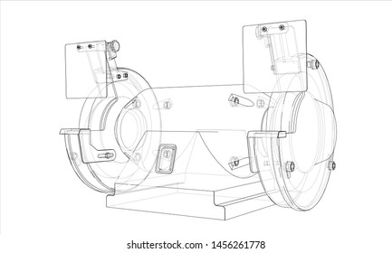 Outline electric grindstone vector. Wire-frame style. The layers of visible and invisible lines. 3D illustration