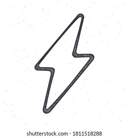 Esquema del rayo eléctrico. Símbolo de ataque del perno de escape. Símbolo relámpago. Ilustración vectorial. Esbozo de tinta negra dibujado a mano, aislado en fondo blanco