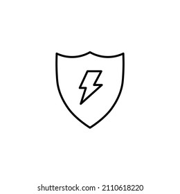 Outline electric shield icon, with editable stroke. Shield with lightning sign, charge pictogram. Safe charging, electric station, voltage protection. Vector icon, sign, symbol for UI and Animation
