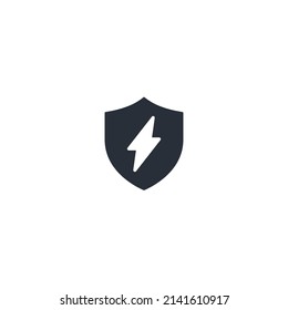 Outline electric shield icon, with editable stroke. Shield with lightning sign, charge pictogram. Safe charging, electric station, voltage protection. Vector icon, sign, symbol for UI and Animation