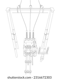 Outline Electric transformer substation. Power grid substation - vector illustration. Electrical substation. The high-voltage transformer and switch. Risk of electric shock. electricity supply..