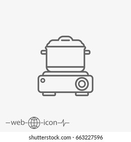 outline electrical stove with pot vector icon