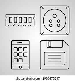 Contorno Electrónica y Dispositivos Iconos aislados en fondo blanco
