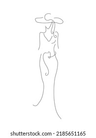 
Outline of an elegant girl, a woman in a hat and dress on a white background. Vector