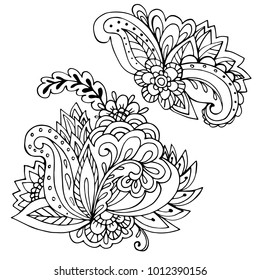 Outline elements for coloring book. Decorative ornament. Anti-stress therapy pattern. Weave design element. Yoga logo, background for meditation poster. Unusual flower shape. Oriental vector.