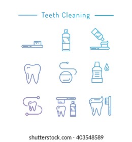 Outline elements teeth cleaning. Vector tooth icon isolated. Tooth brush vector. Elements oral hygiene isolated. Teeth whitening