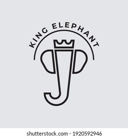 outline elephant head with crown logo vector
