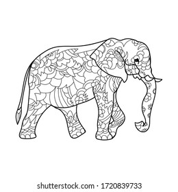 Outline of an elephant on a white background, Doodle illustration