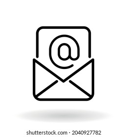 Outline Email Icon Isolated On Grey Background. Open Envelope Pictogram. Line Mail Symbol For Website Design, Mobile Application, Ui. Editable Stroke. Vector Illustration. Eps10