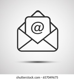 Outline email icon isolated on grey background. Open envelope pictogram. Line mail symbol for website design, mobile application, ui. Editable stroke. Vector illustration. Eps10