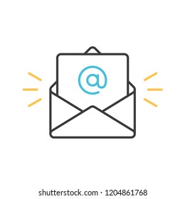 Outline email icon. Open envelope with a letter. Vector illustration