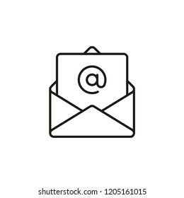 Outline email icon. Open envelope with a letter. Vector