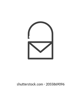 Outline email icon. Open the envelope pictogram. Security symbol, mobile app. Editable strokes. Vector illustration.