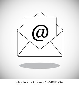 Outline email icon. Vector isolated on gray background. Open email icon in flat style. Template for envelope logo, letter, newsletter and inbox design. Icon mail for web site. Modern open email icon