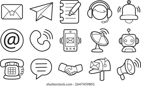 Outline of email items. Coloring pages of email and communication.