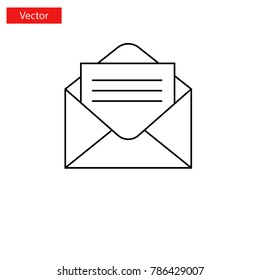 Outline email and letter icon isolated on white background. Line mail symbol for website design UI, mobile application, ui.  Vector illustration. Eps10. valentine suitable,open envelope