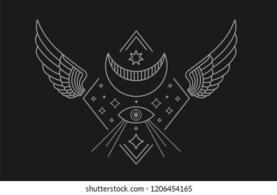 Outline emblem and badge symbol with wings