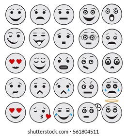 Outline Emoji Icons Isolated on White Background. Flat Design Vector Set