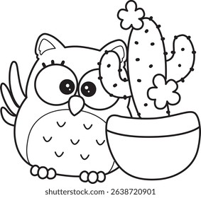 Outline of Emoticon of cute owl in daily life.
outline of baby duck bring a cactus plants