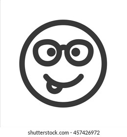 Outline emoticon, emoji isolated on white background, smiley face, hipster person, vector illustration