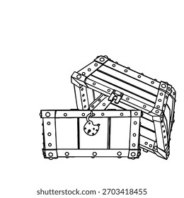 Contorno para Peito Medieval Vazio com Cadeado e Tampa Quebrados. Ilustração de vetor.