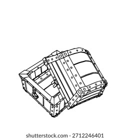 Contorno para Peito Medieval Vazio com Cadeado e Tampa Quebrados. Ilustração de vetor.