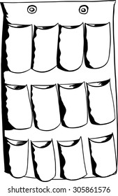 Outline of empty multiple shoe organizer over white
