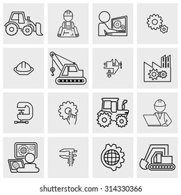 Outline  Engineering vector icons set on gray 